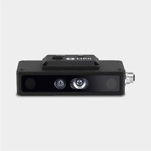 Front view of LIPSedge™ AE470-DK starter kit showing dual lenses and compact design for edge computing applications.